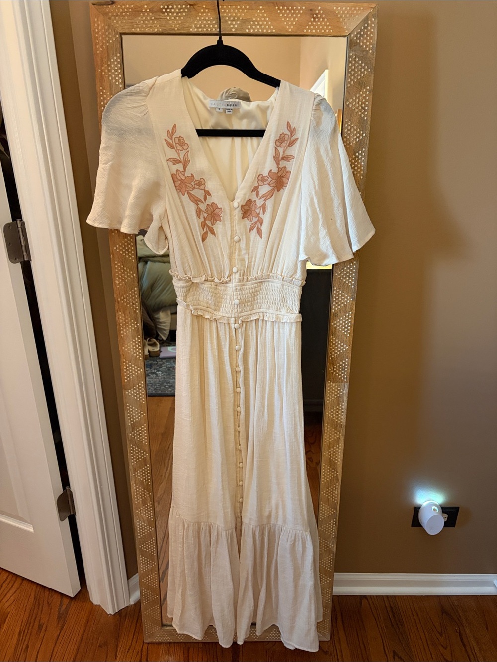 Baltic Born Cream Embroidered V-Neck Button-Front Maxi Dress